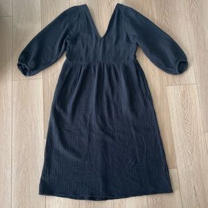 Madewell Organic Cotton Lightspun V-Neck Midi Dress Black Medium
